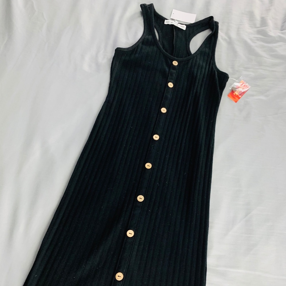 Black Buttoned Body Con Dress